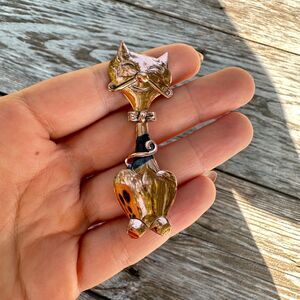 Vintage Modernist Copper Cat Pin Brooch Tall Modernist Smiling Vintage Cat Pin